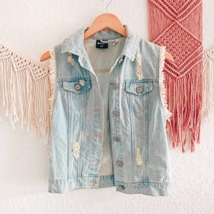 BDG Light Wash Raw Fringe Distressed Denim Vest